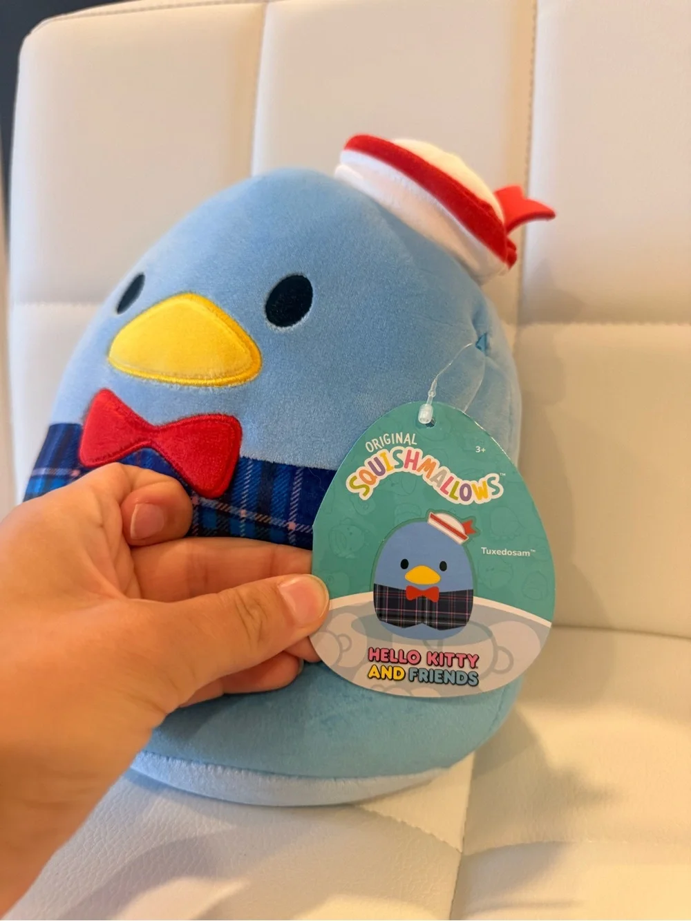 Squishmallows Light Blue Plush Bird with Yellow Beak and Red Bow
